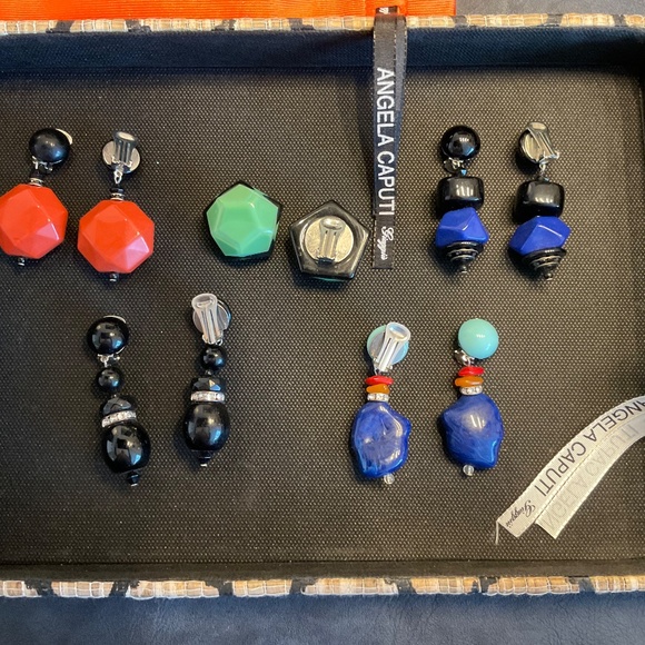 Angela Caputi Earrings 1pr black with rhinestones - Picture 2 of 4